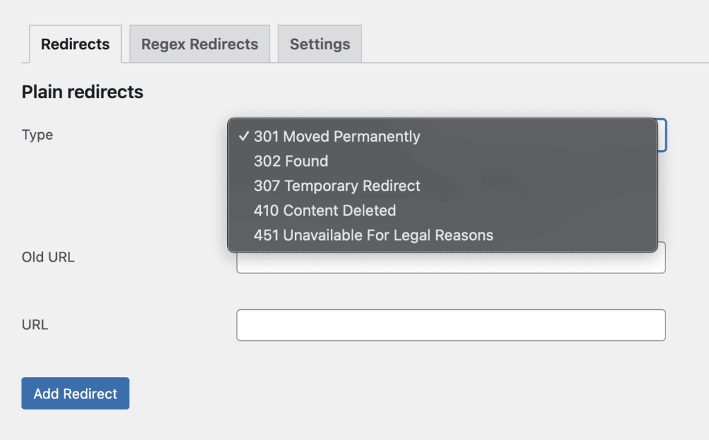 Image of Yoast's redirection user interface to add redirects