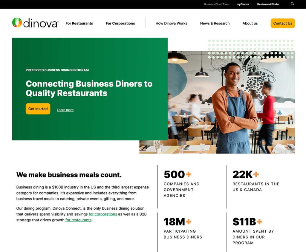 Image of the Dinova website homepage