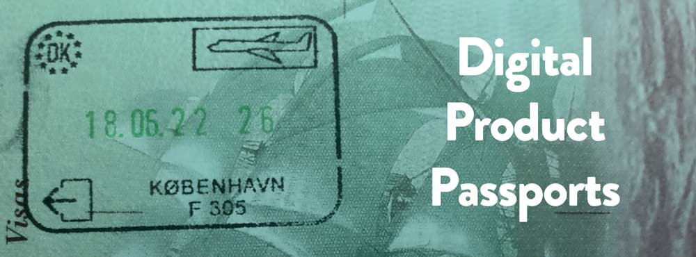 Image of a passport stamp with the words 'Digital Product Passport' on the right side.
