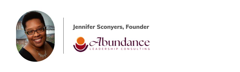 Photo of Abundance Leadership Consulting Founder Jennifer Sconyers alongside the company logo. 