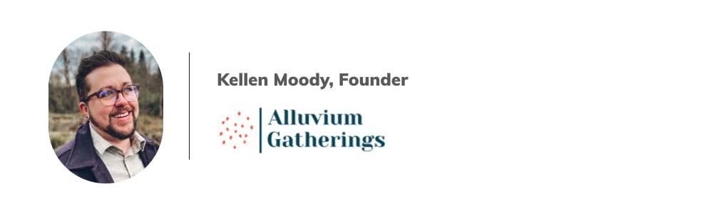 Photo of Alluvium Gatherings Founder Kellen Moody + company logo